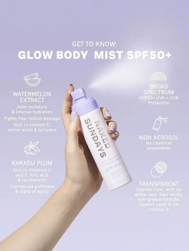 naked_sundays_spf_glow_bo_2.webp Naked Sundays SPF50+ Glow Body Sunscreen Mist | MECCA Clearance